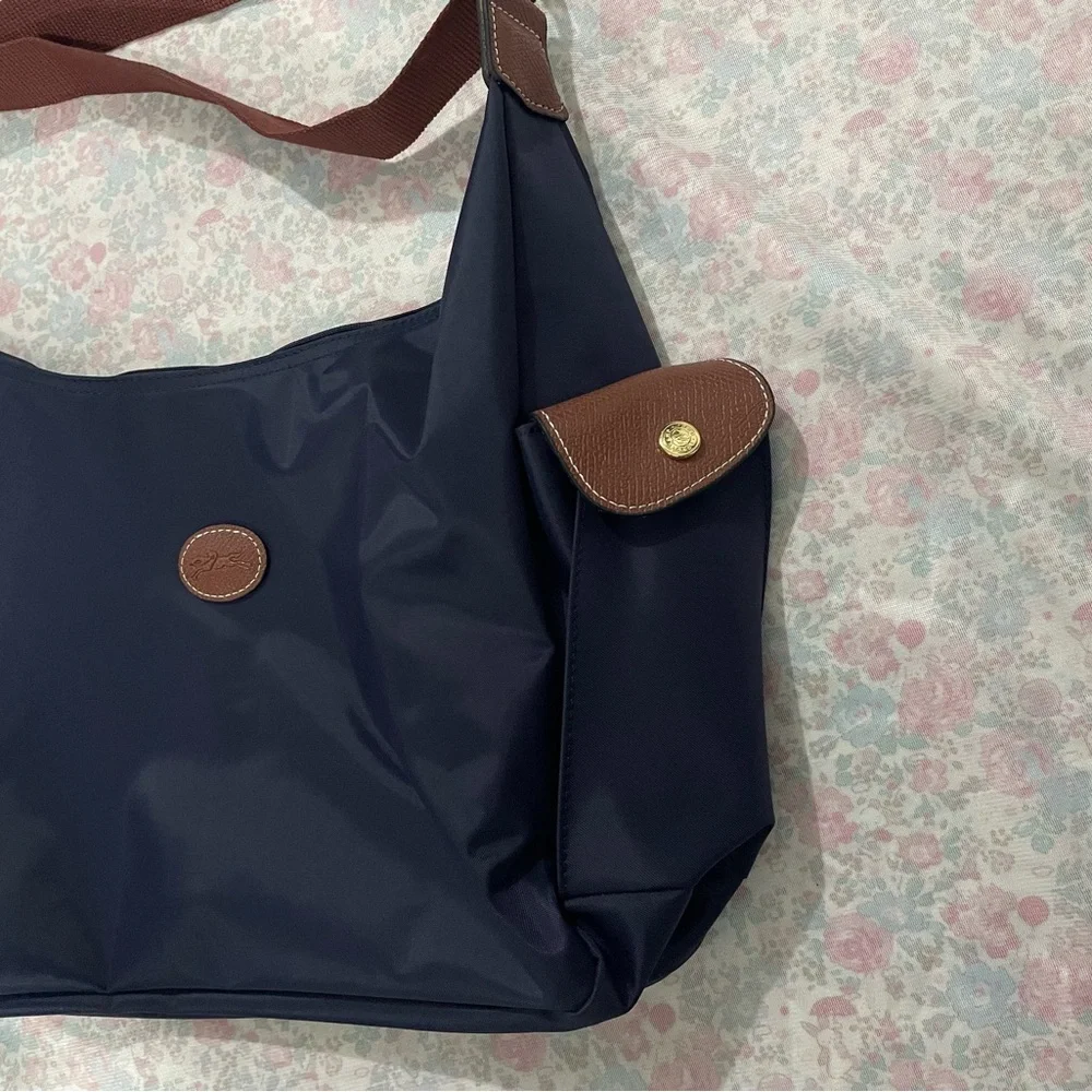Longchamp Navy Women’s Shoulder Bag with Brown Trim